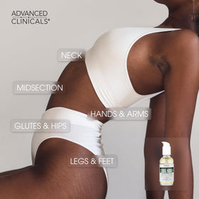 Advanced Clinicals collagen body oil bottle closeup highlighting lightweight finish