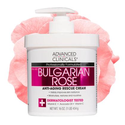Advanced Clinicals front packaging showing 16 oz jar and rose scent benefits