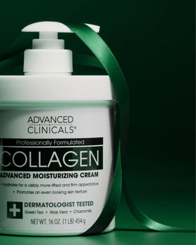 Advanced Clinicals green tea leaves and vitamin E capsules showing antioxidant support