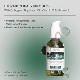 Advanced Clinicals collagen oil texture close-up showing lightweight glide for smooth skin benefit