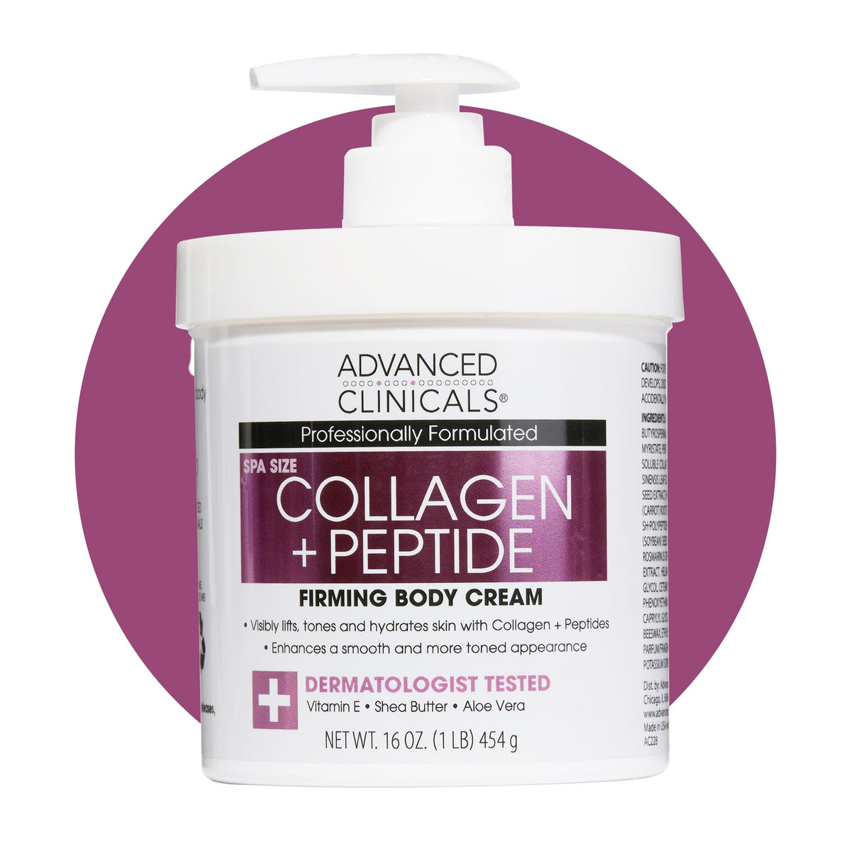 Advanced Clinicals front jar showing collagen peptides and hydration benefits