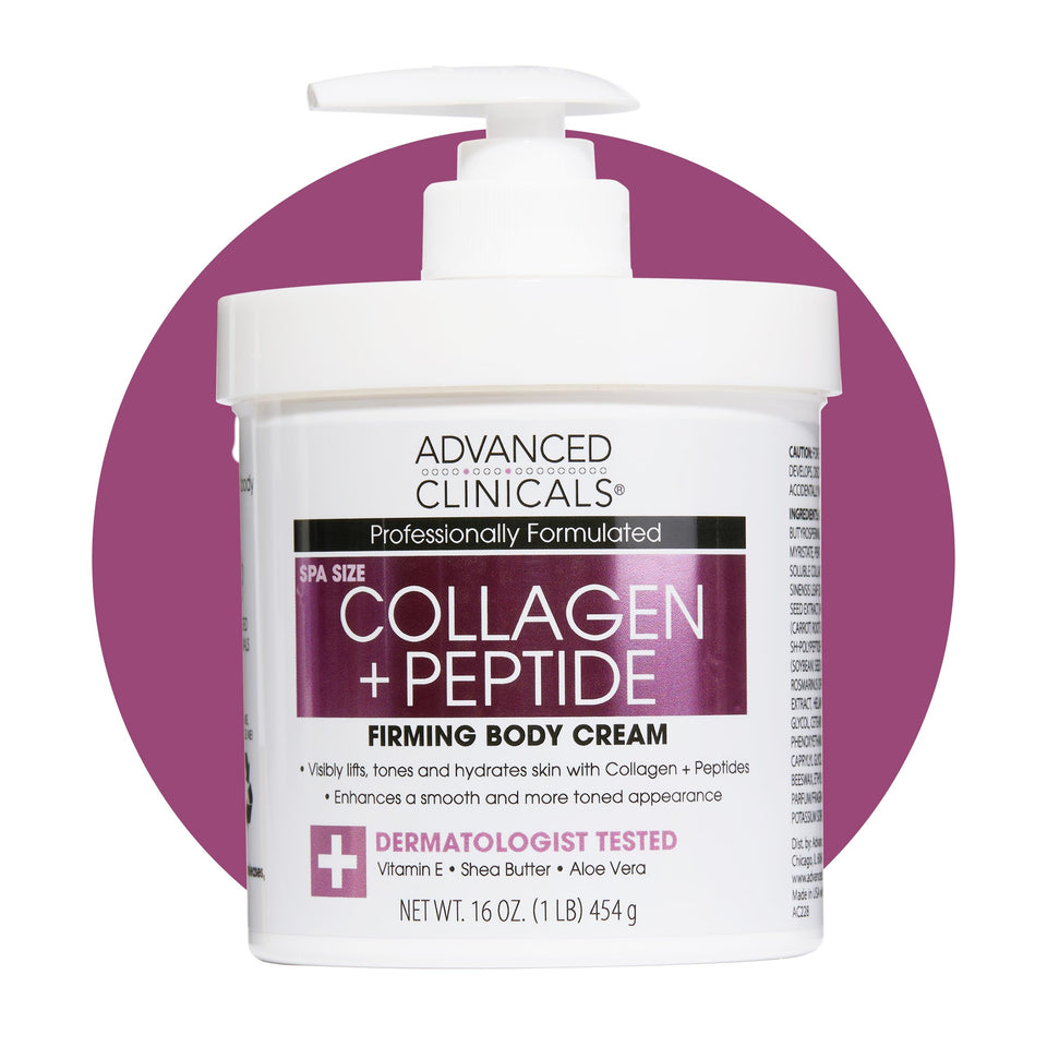 Advanced Clinicals front jar showing collagen peptides and hydration benefits