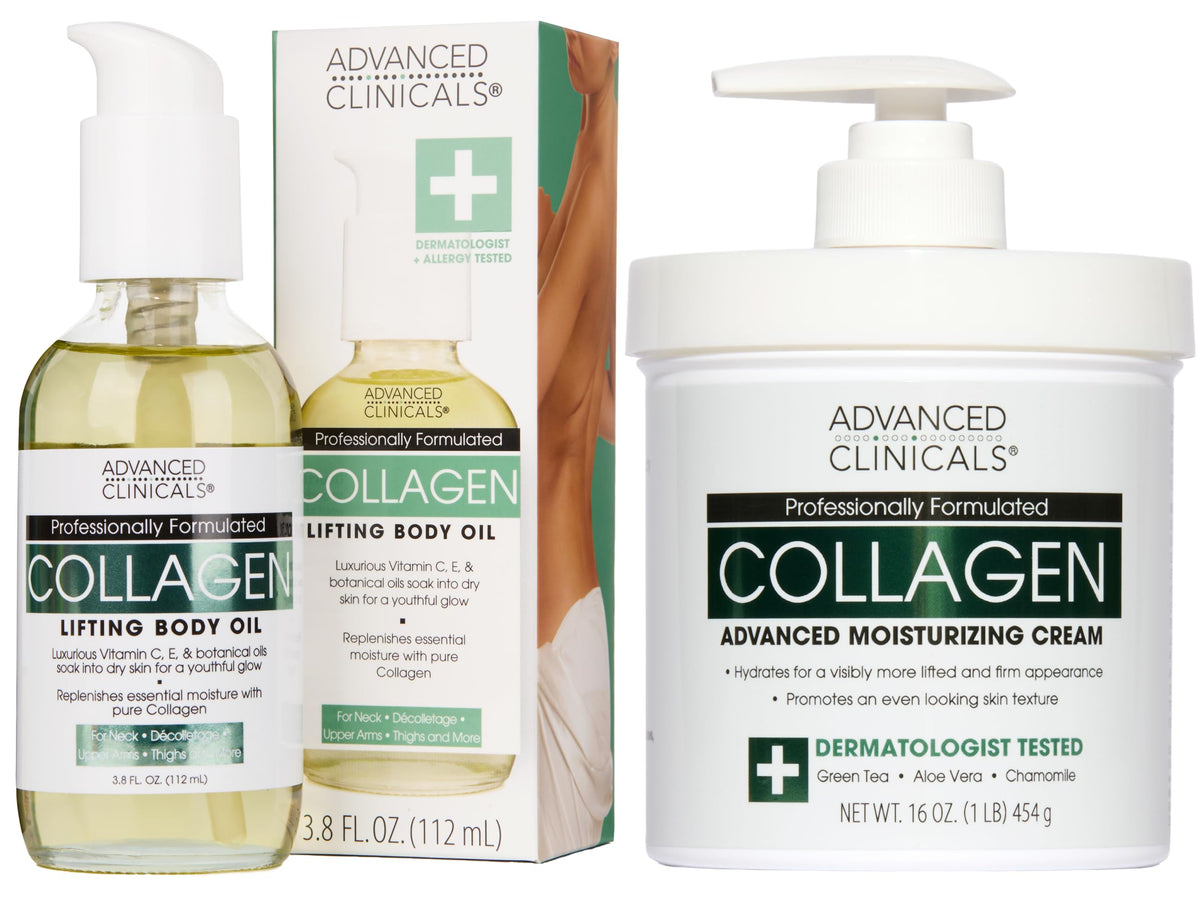Advanced Clinicals front packaging of the unscented two-piece set, shows both bottles and benefits