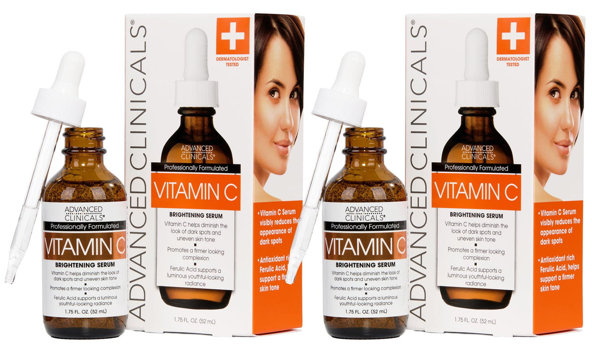 Advanced Clinicals front packaging showing two serum bottles for brighter skin