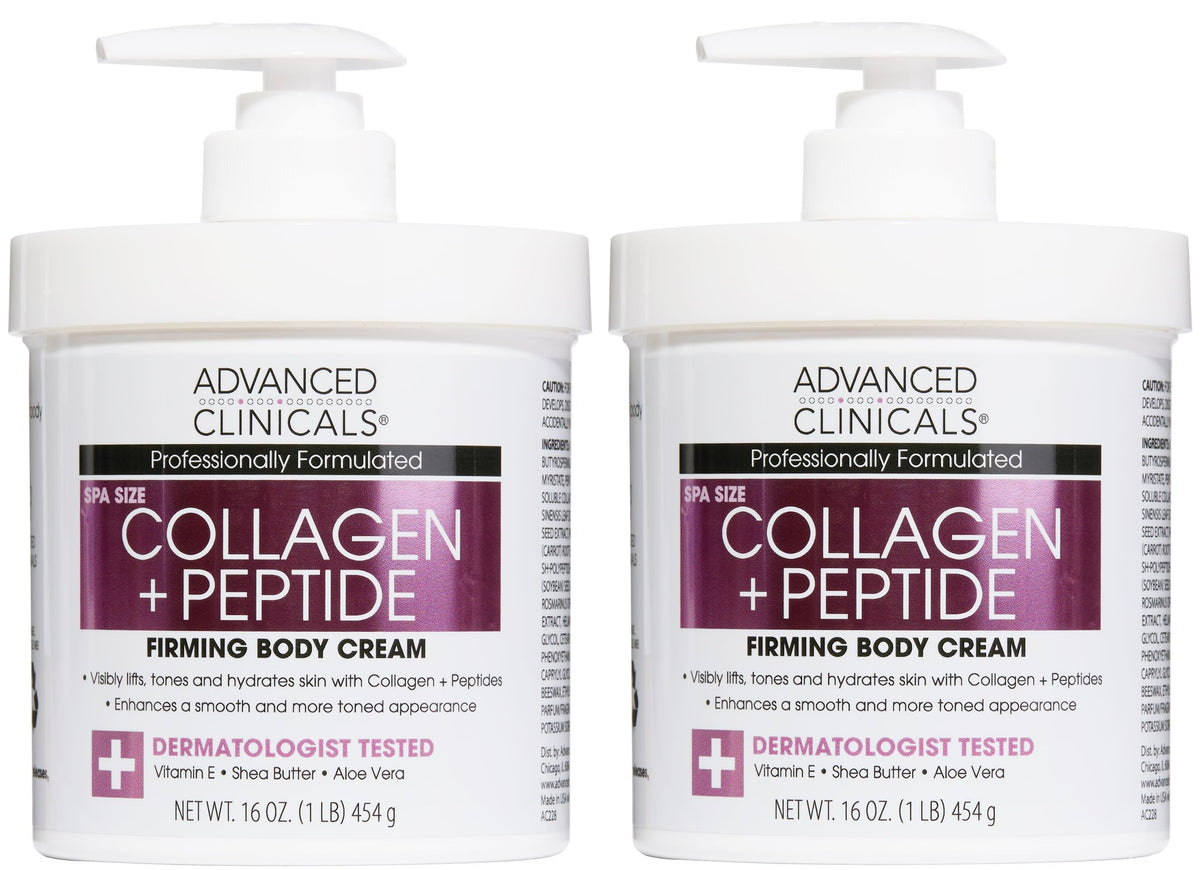 Advanced Clinicals front packaging showing collagen peptide lotion benefits