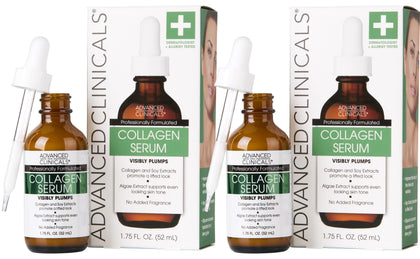 Advanced Clinicals front packaging showing collagen serum and benefits