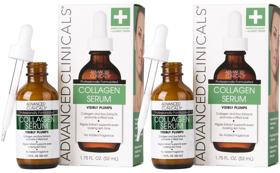 Advanced Clinicals front packaging showing collagen serum and benefits