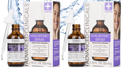 Advanced Clinicals front packaging showing hydrating serum benefits