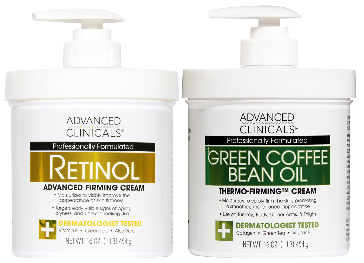 Advanced Clinicals front packaging of retinol and green coffee duo showing set benefit
