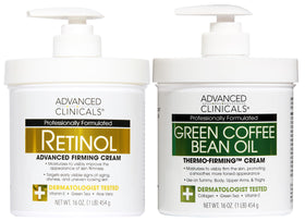 Advanced Clinicals front packaging of retinol and green coffee duo showing set benefit