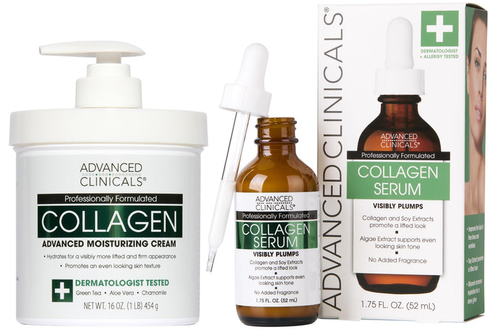 Advanced Clinicals front packaging of 2-piece set showing products and benefits