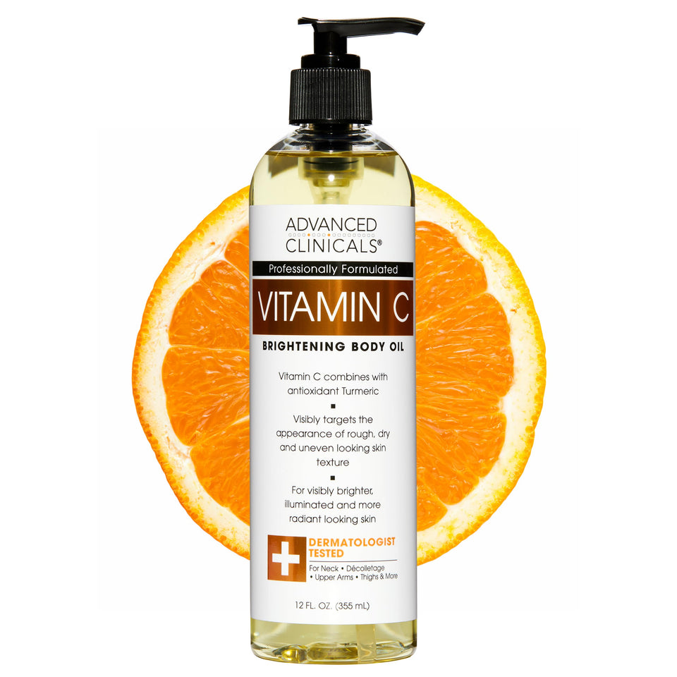 Advanced Clinicals front packaging showing vitamin C glow oil benefits