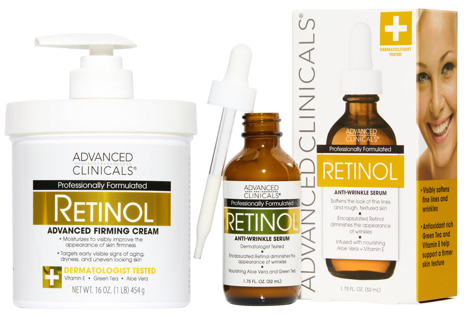 Advanced Clinicals front packaging showing both retinol products and set benefit