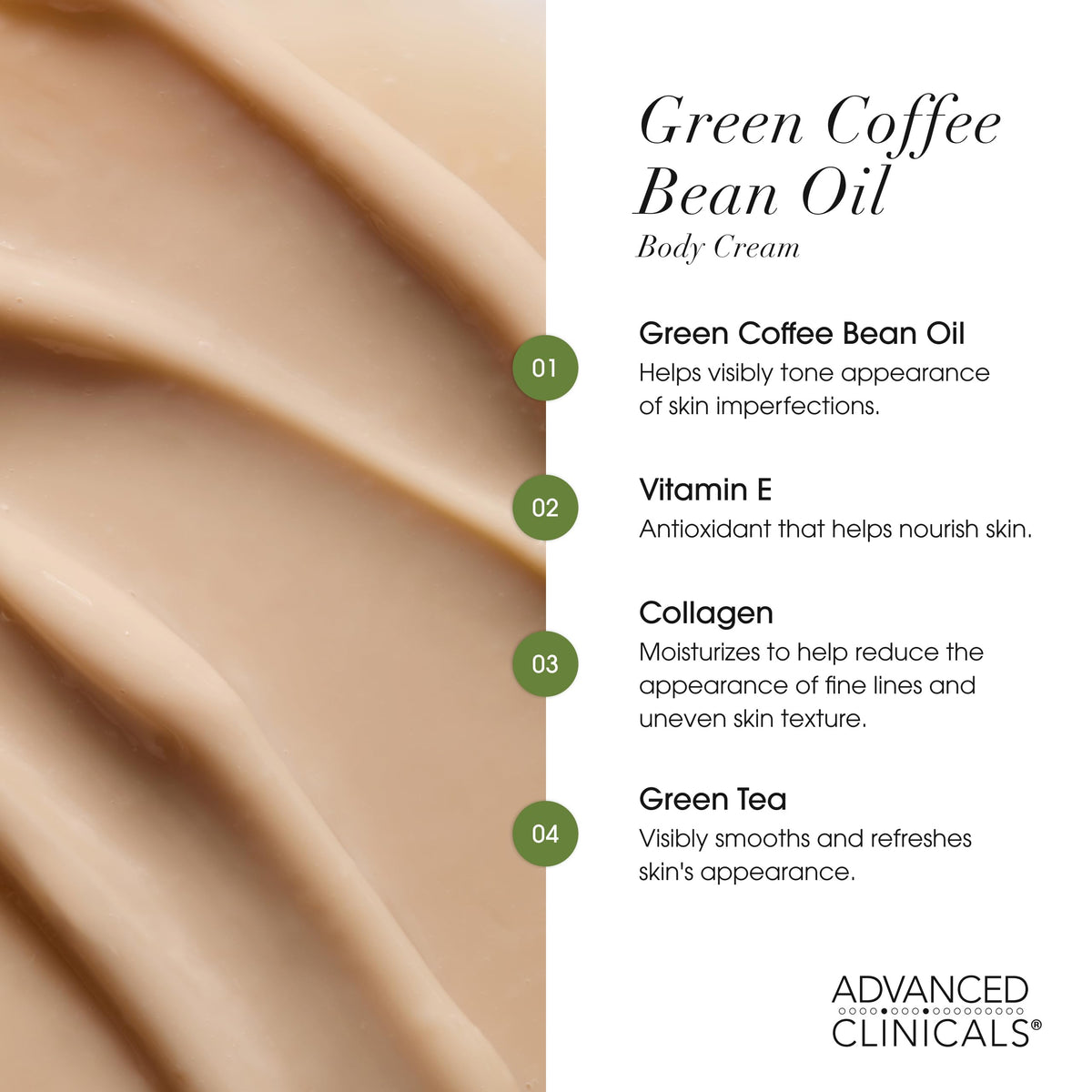 Advanced Clinicals label detail with ingredients list and product claims benefit