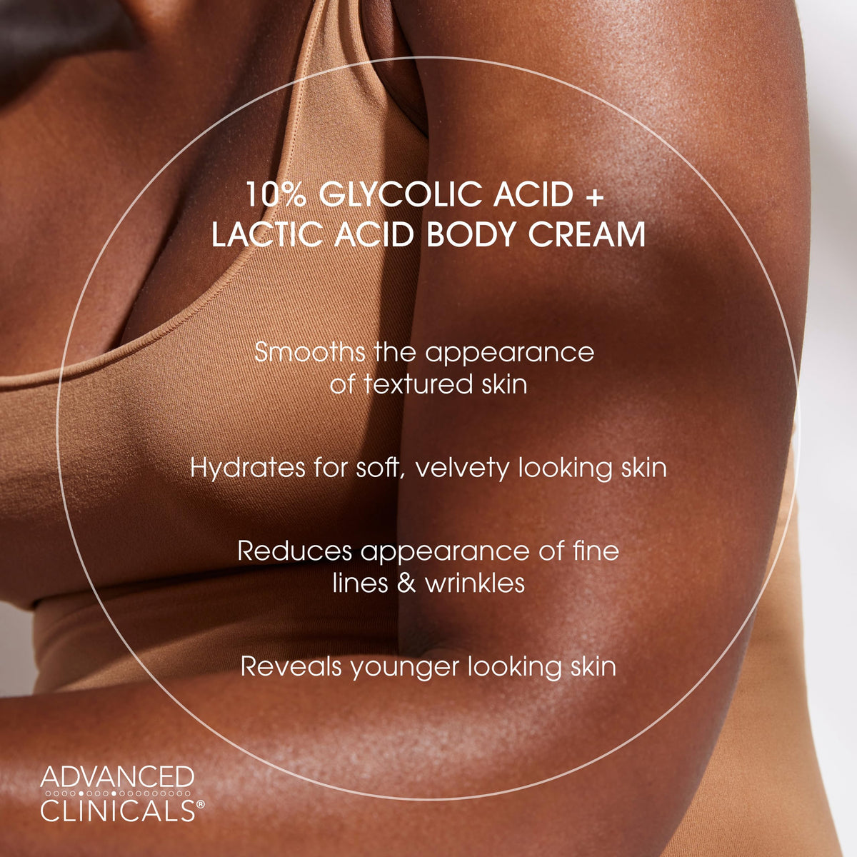 Advanced Clinicals ingredient panel label emphasizing actives like glycolic and lactic acids