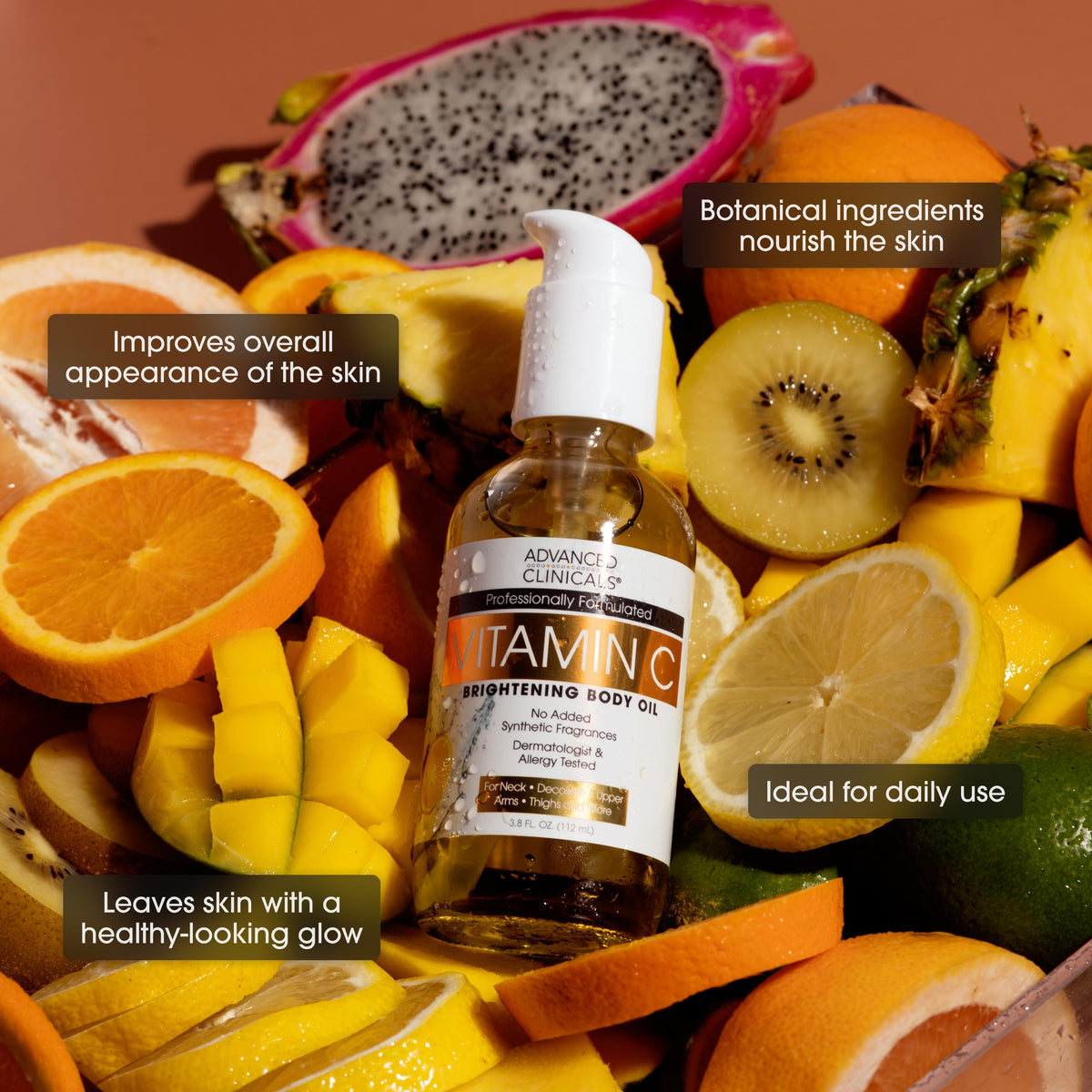 Advanced Clinicals close view of product label listing vitamin C and supportive actives