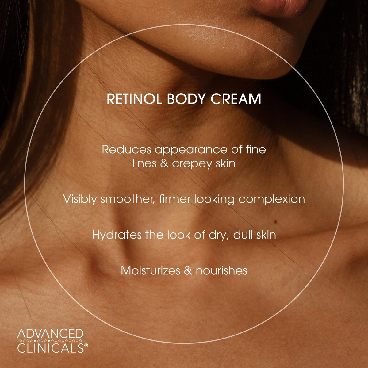 Advanced Clinicals product label ingredients closeup revealing retinol, botanical oils and supportive antioxidants
