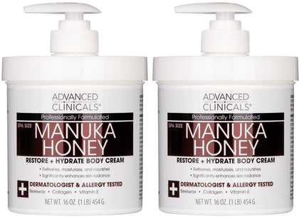 Advanced Clinicals front jar showing Manuka Honey cream, smooth hydration benefit
