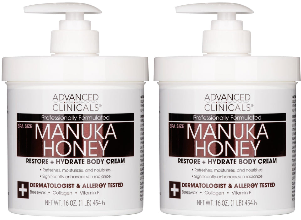 Advanced Clinicals front jar showing Manuka Honey cream, smooth hydration benefit