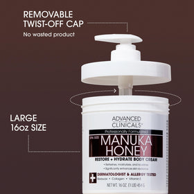 Advanced Clinicals ingredients display with honey, beeswax, collagen for hydration