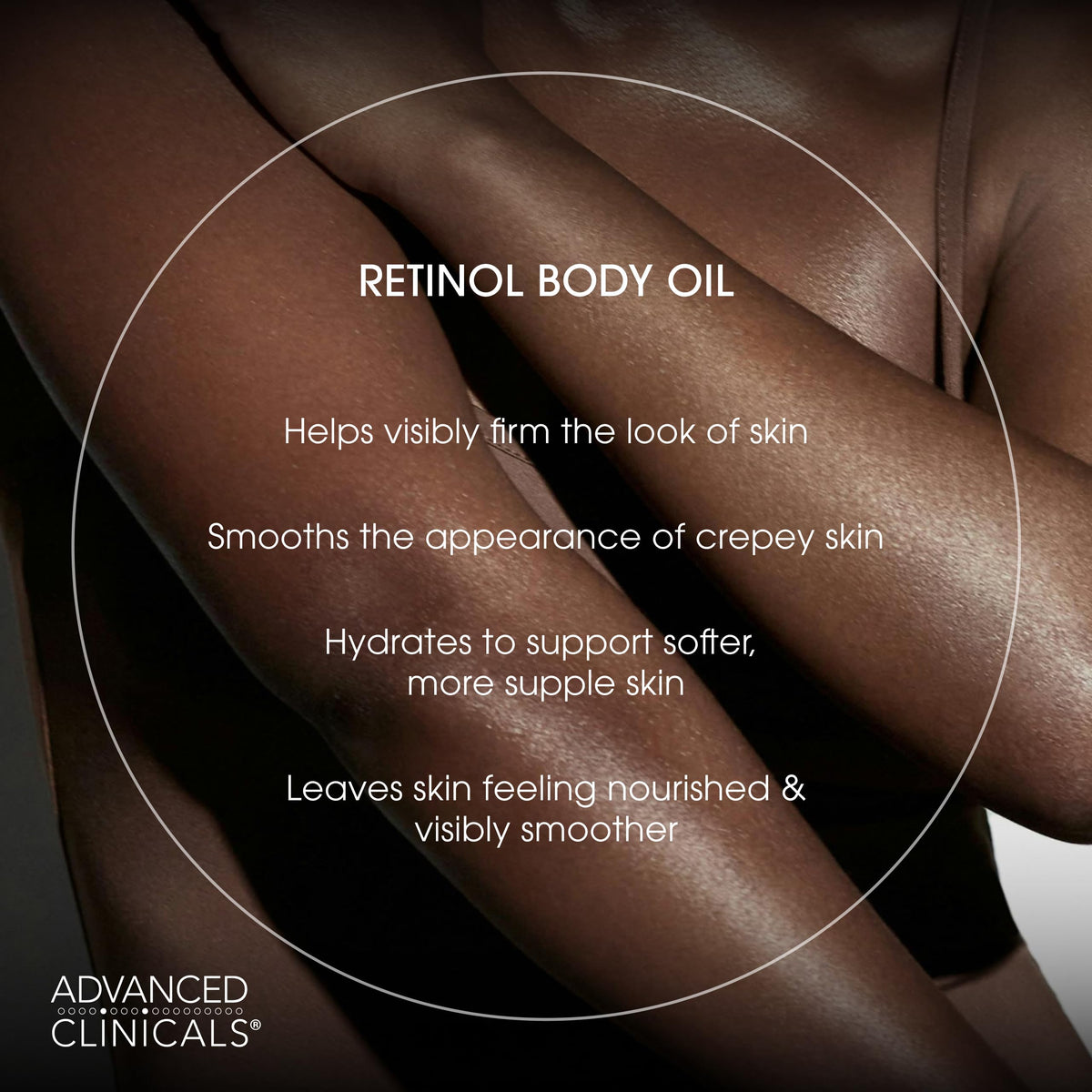 Advanced Clinicals oil texture on skin demonstrating quick absorption and immediate smoothing benefit