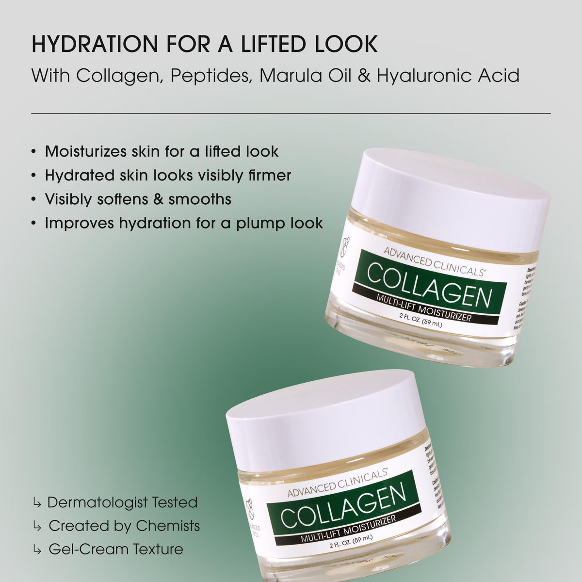 Advanced Clinicals open jar revealing bouncy gel-cream texture and quick absorption