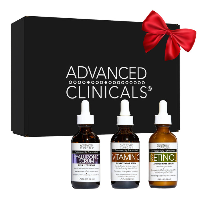 Advanced Clinicals front box view showing trio gift set and convenience