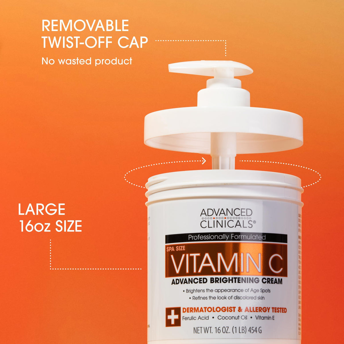 Advanced Clinicals cream dispensed on hand illustrating easy application and absorbency