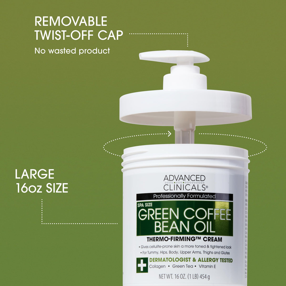 Advanced Clinicals cream being dispensed from pump for easy hygienic application