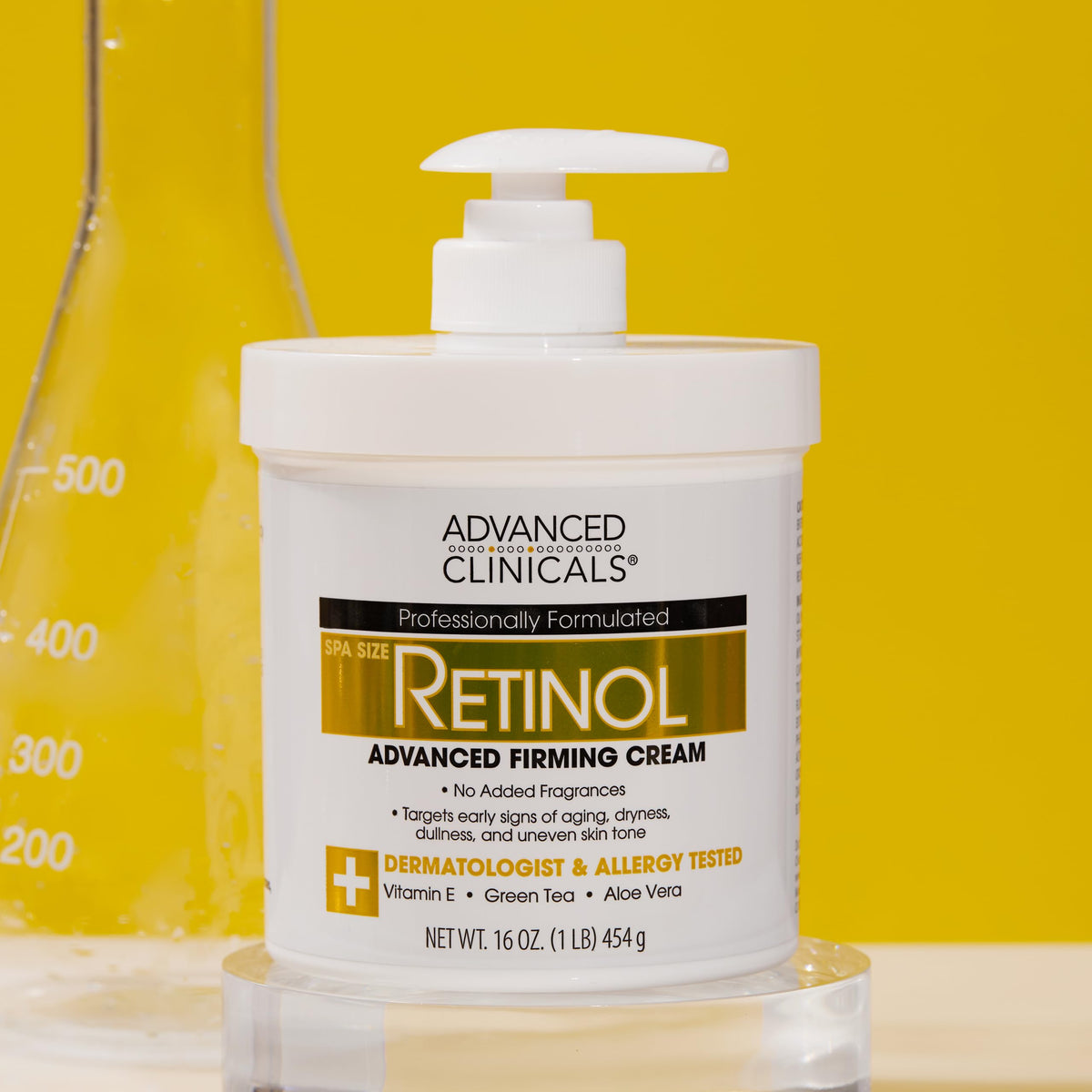 Advanced Clinicals bottle staged in bathroom to suggest daily skincare routine convenience
