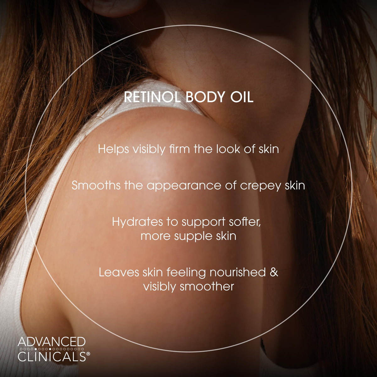 Advanced Clinicals oil texture close-up highlighting silky, non-greasy finish