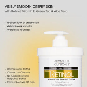 Advanced Clinicals retinol lotion pump close-up showing easy dispensing