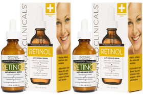 Advanced Clinicals front packaging showing two retinol serum bottles and benefits