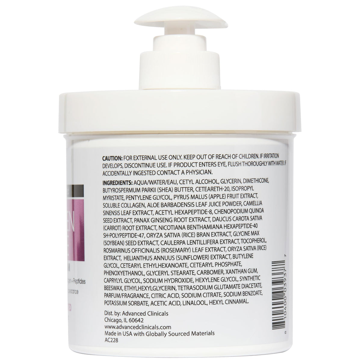 Advanced Clinicals product next to hand showing bottle size and practical scale