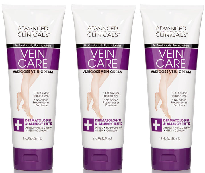 Advanced Clinicals front packaging for varicose veins cream showing label and benefits