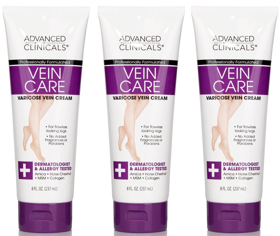 Advanced Clinicals front packaging for varicose veins cream showing label and benefits