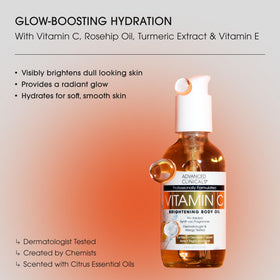 Advanced Clinicals vitamin C oil pouring from dropper highlighting absorption and brightening benefit