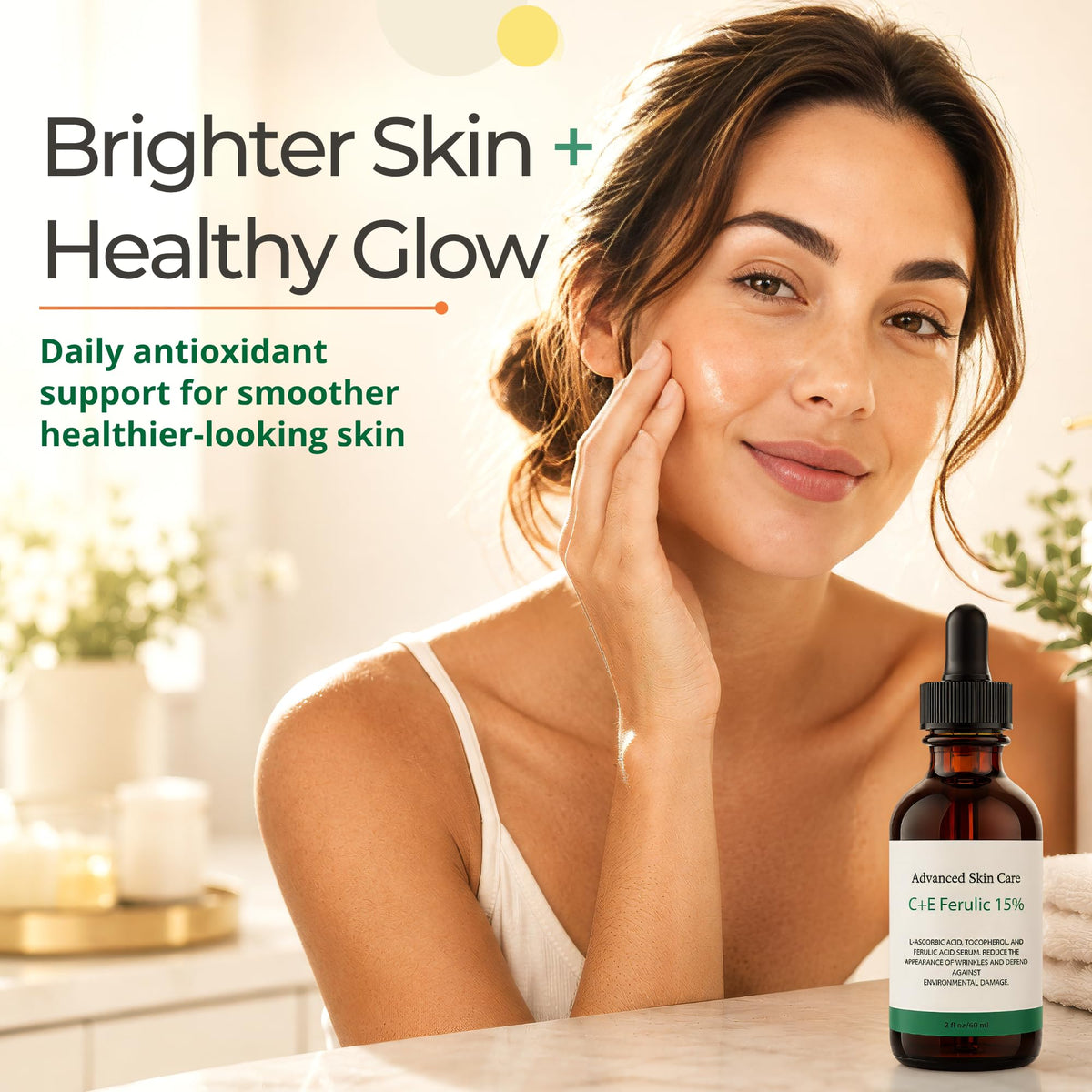 Advanced Skin Care serum dropper and texture showing quick absorption benefit