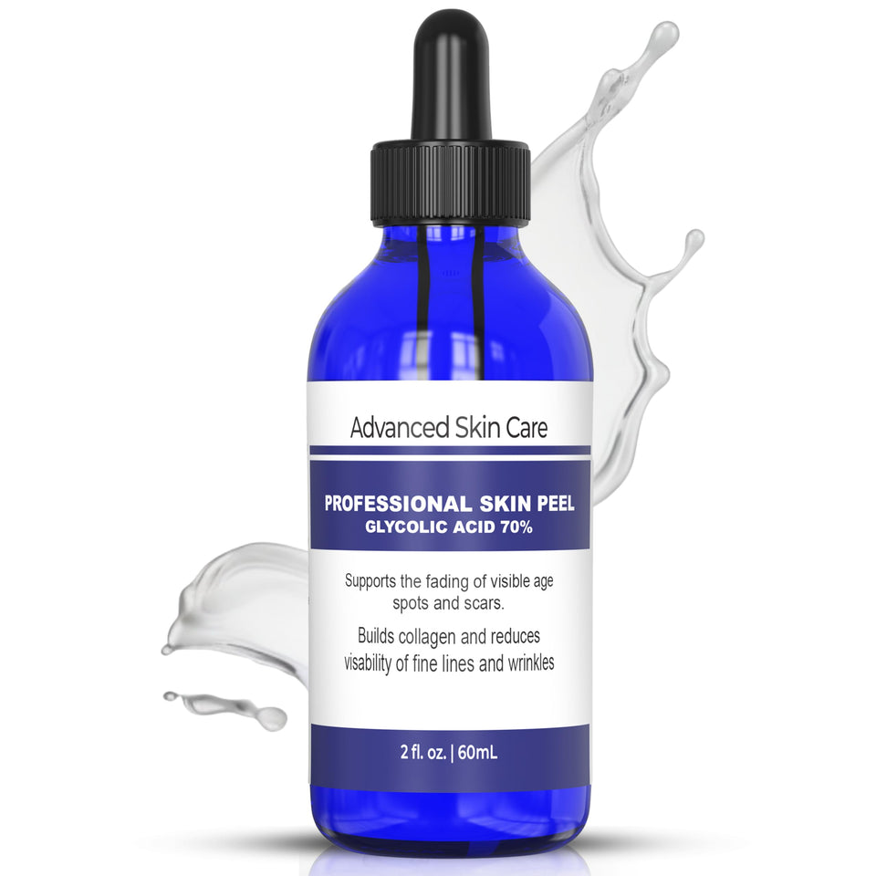 Advanced Skin Care front bottle image showing product label and clear serum, conveys professional-grade results