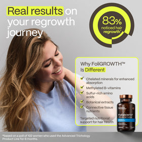 Advanced Trichology lifestyle photo of woman touching fuller hair after use