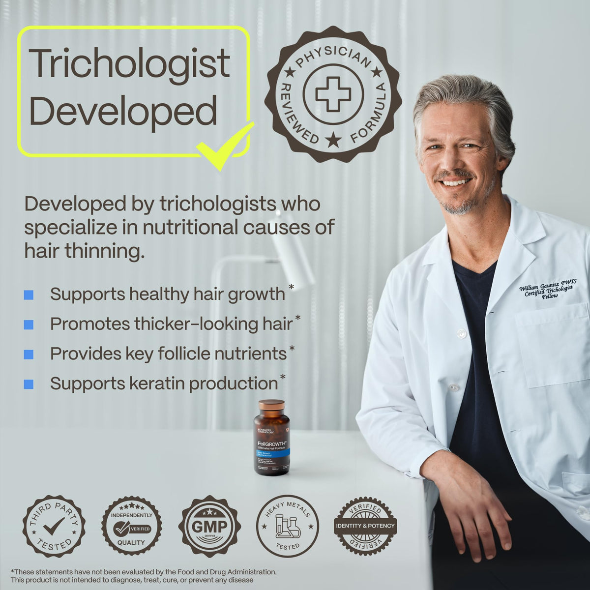 Advanced Trichology capsule texture close-up highlighting purity and quality
