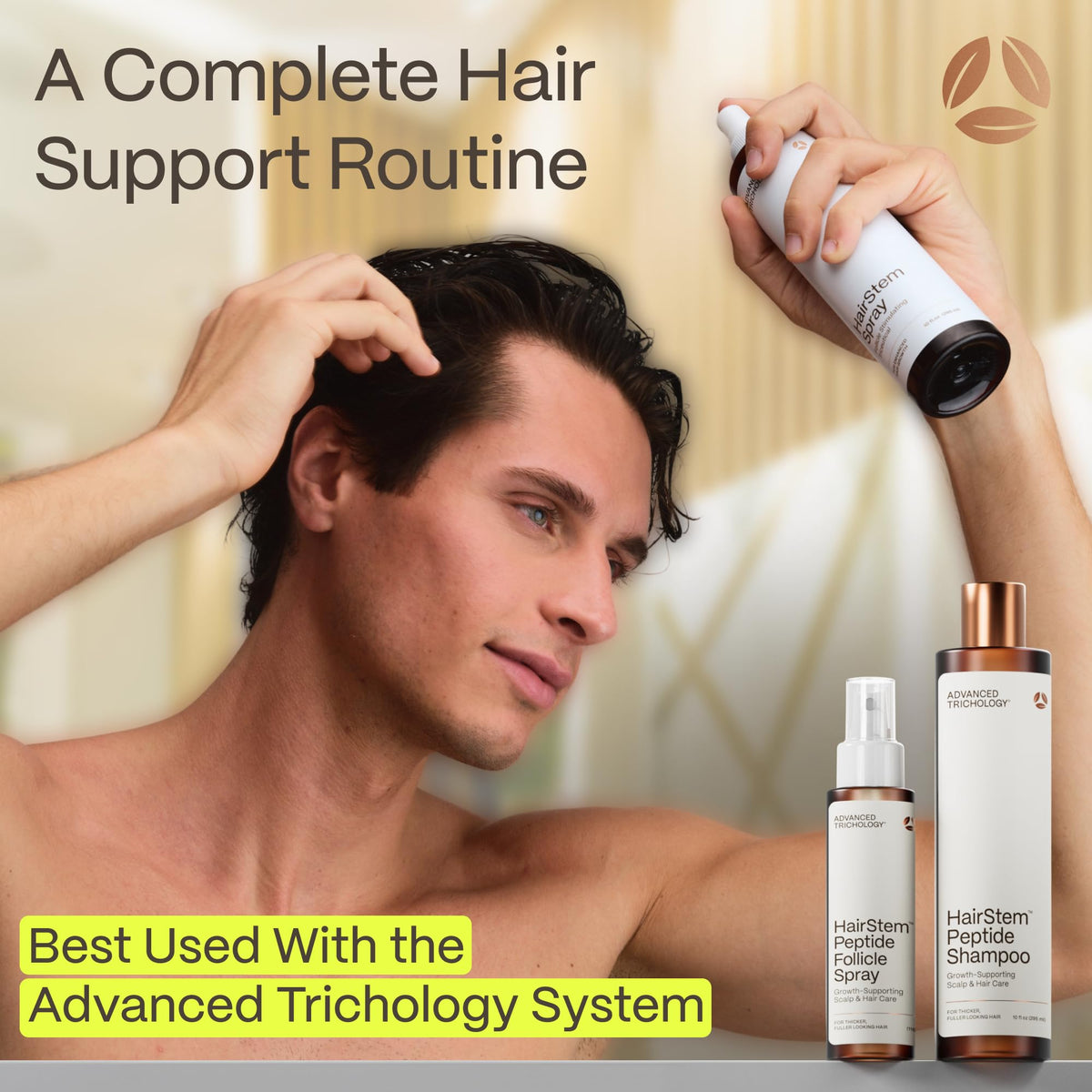 Advanced Trichology close label detail emphasizing usage directions and ingredient clarity