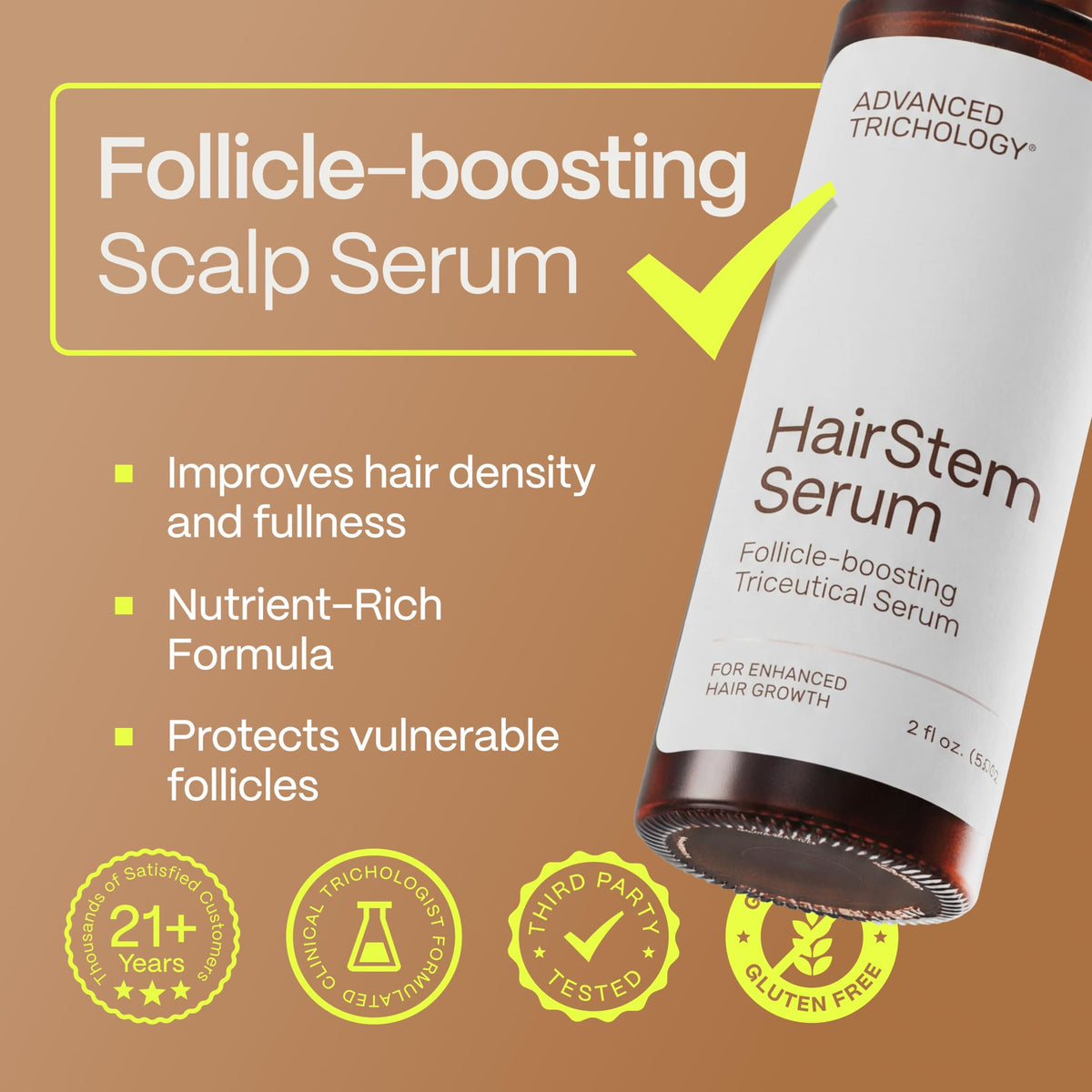 Advanced Trichology HairStem dropper dispensing serum highlighting precise application