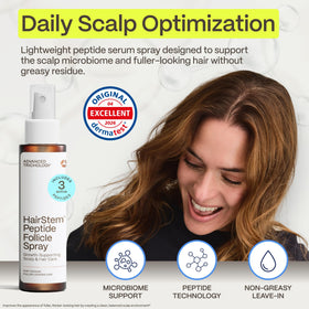 Advanced Trichology spray nozzle dispensing fine mist for even scalp coverage