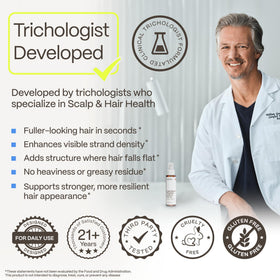 Advanced Trichology droplet texture on skin demonstrating lightweight, non-greasy feel