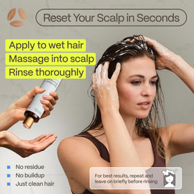 Advanced Trichology shampoo in shower use showing invigorated scalp sensation and refreshment