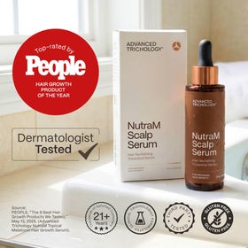 Advanced Trichology NutraM label ingredients list showing clinical-grade components