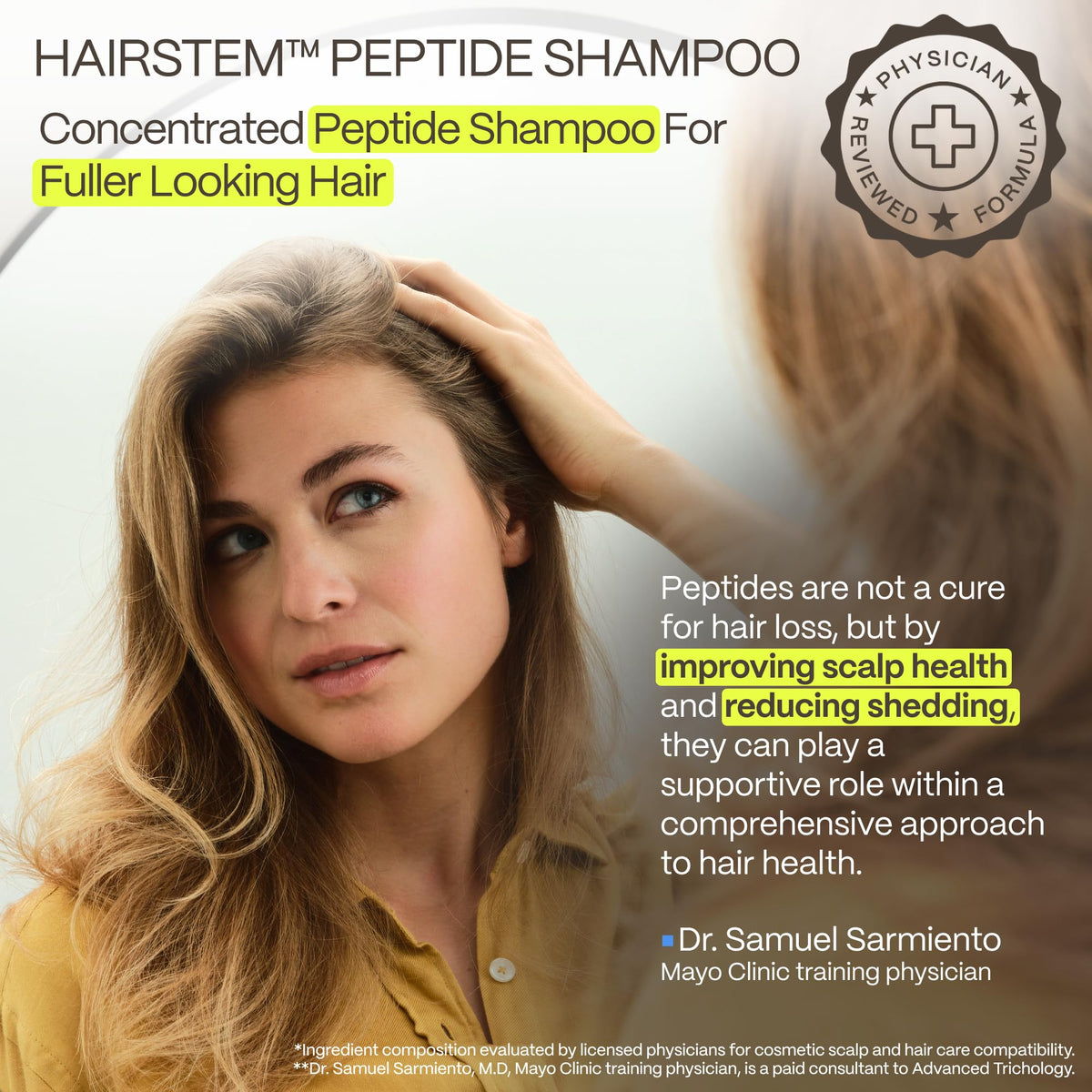Advanced Trichology pump dispensing shampoo demonstrating easy, controlled application