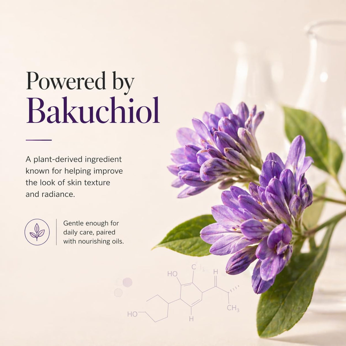 Adweekey oil bottle close-up label highlighting bakuchiol and botanical blend benefit