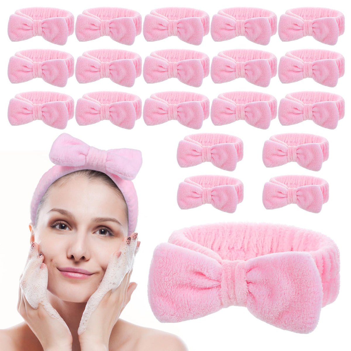 Aeaocvo front view of pink spa headbands showing full pack and packaging benefit